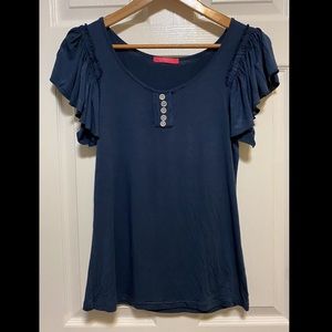 Blue ruffle sleeve top